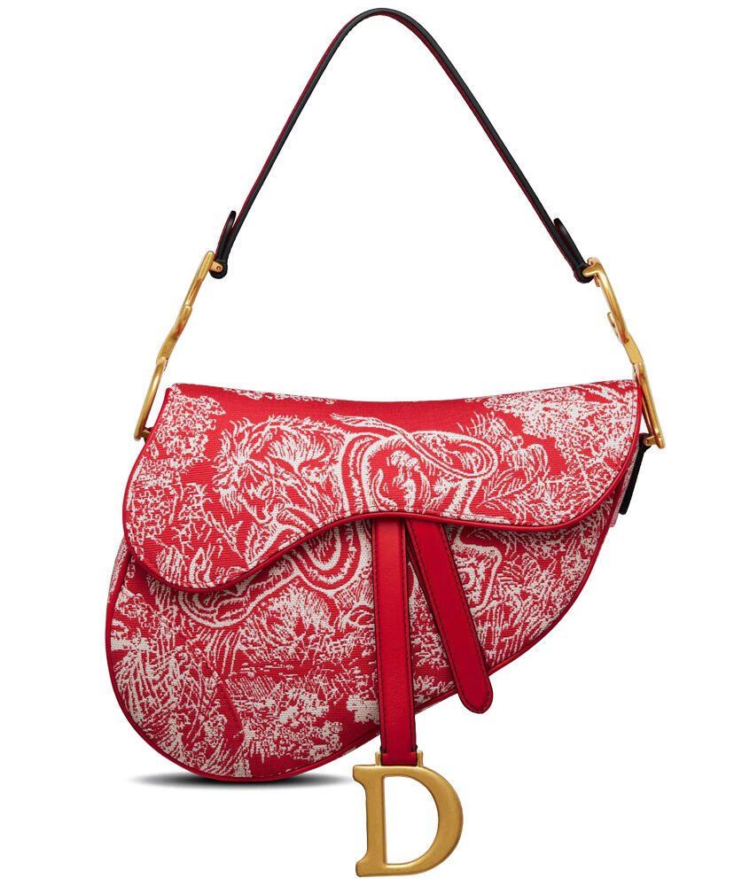 Christian Dior Saddle Bag Canvas with Leather Red